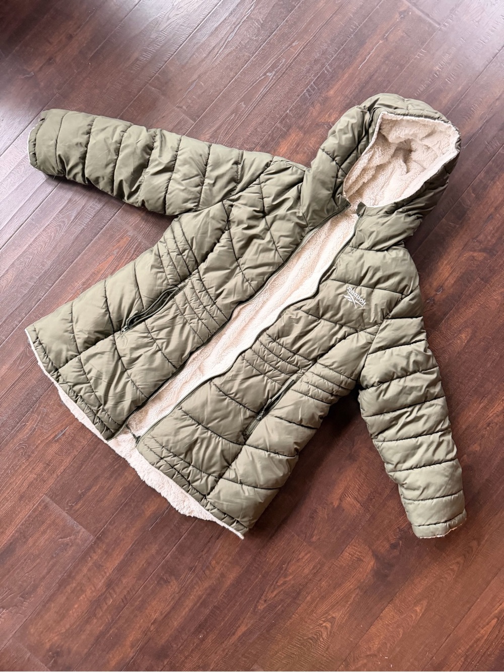 Women’s Reebok Olive Quilted Hooded Jacket with Sherpa Lining